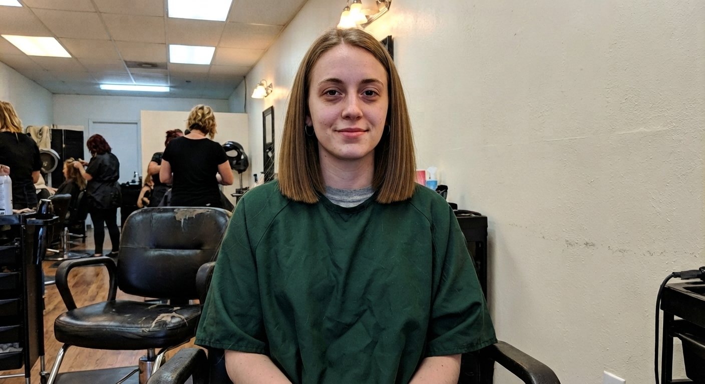 The same client shown with a blunt bob